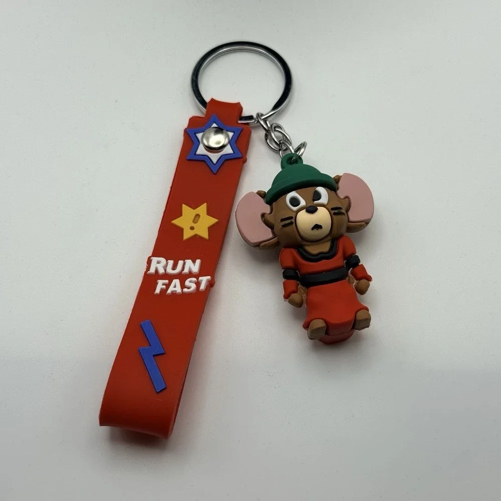 Tom & Jerry Mouse Keychain Silicone Strap RUN FAST Cartoon Key Ring Bag Charm